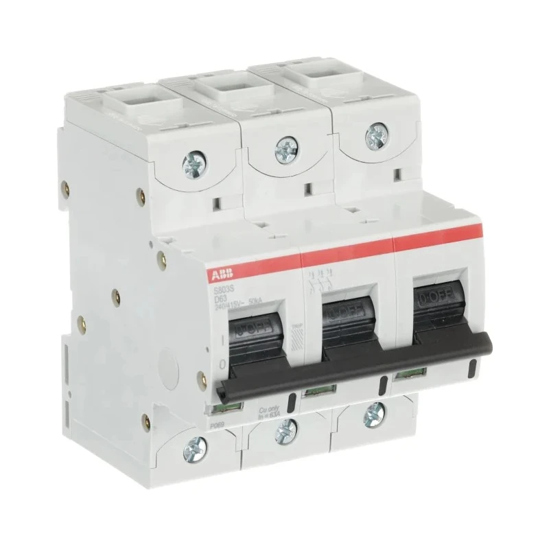 ABB High Performance S800S Miniature Circuit Breaker, 3-Pole, 63A, Type D, 690V AC, 250V DC, 50 kA 2CCS863001R0631 S803S-D63