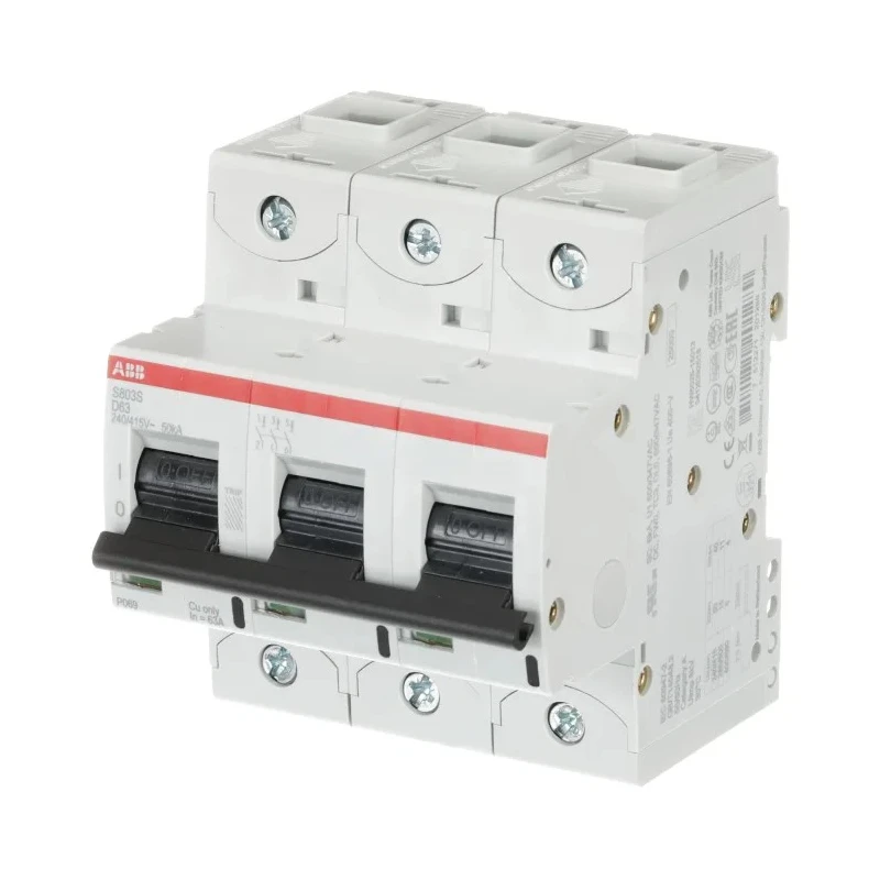 ABB High Performance S800S Miniature Circuit Breaker, 3-Pole, 63A, Type D, 690V AC, 250V DC, 50 kA 2CCS863001R0631 S803S-D63