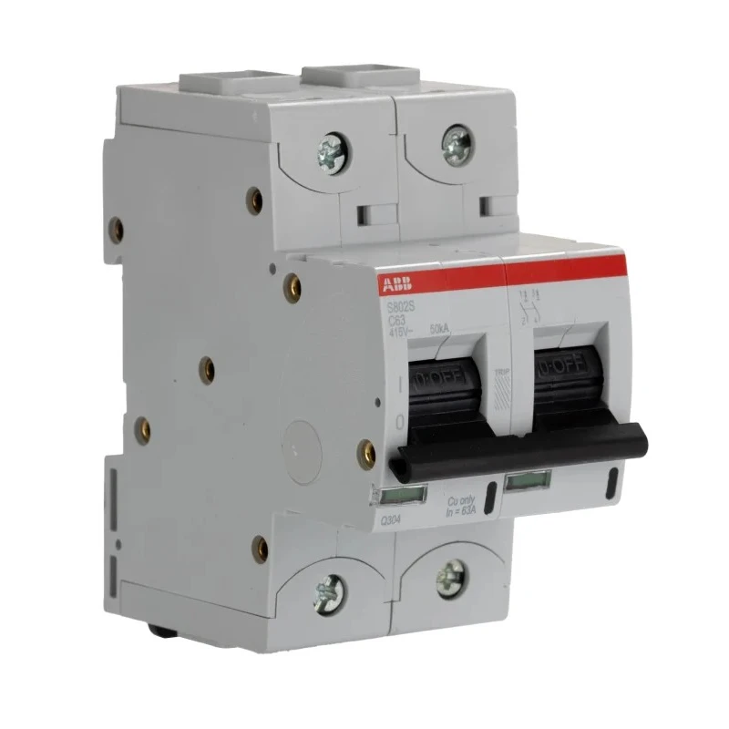 ABB High Performance S800S Miniature Circuit Breaker 2-Pole 63A Type C 690V AC 250V DC 50kA 2CCS862001R0634 S802S-C63