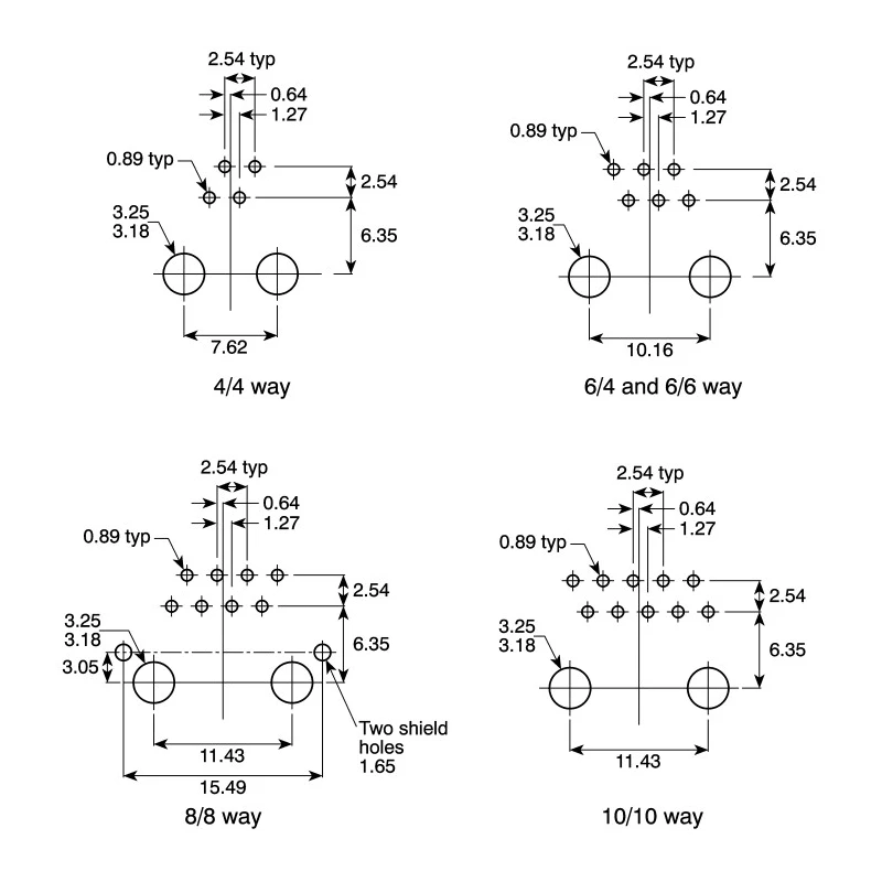 Bel-Stewart SS-64 Series RJ14 Female Modular Jack Ethernet Connector Cat3 UTP Shield Right Angle Through Hole 6 Way RJ14