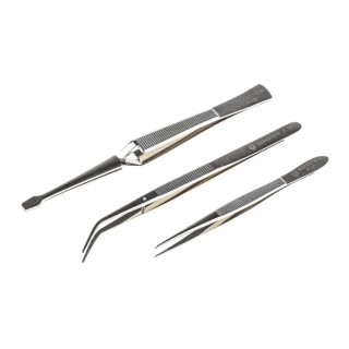 Bernstein Steel ESD Safe Tweezer Set 3 Piece, Anti-Magnetic, Anti-Acid, Solder Adhesion Resistant, Max Temp 1677°C 5-110