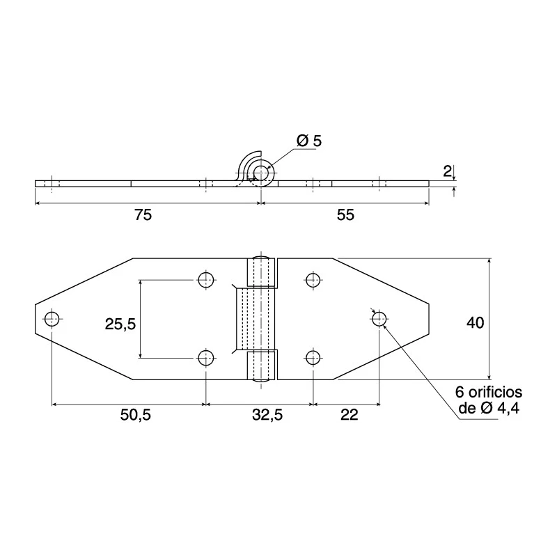 Savigny Stainless Steel Strap Hinge with Fixed Pin 40 mm x 130 mm x 2 mm 40417 IB