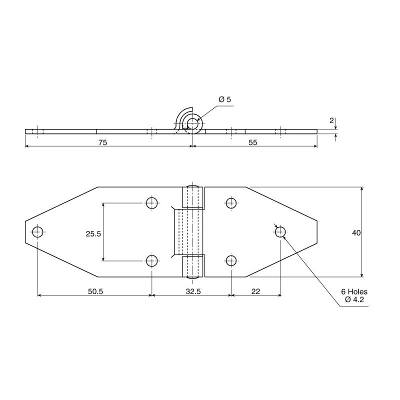 Savigny Stainless Steel Strap Hinge with Fixed Pin 40 mm x 130 mm x 2 mm 40417 IB