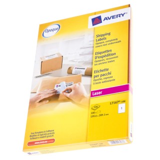 Avery White Adhesive Address Label Sheet 289.1mm x 199.6mm Laser Printer Compatible Pack of 100 L7167-100
