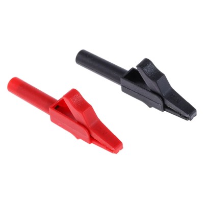 Staubli Black and Red Insulated Crocodile Clip Brass Contact 15A 11mm Jaw Opening 24.0157-22 24.0157-21