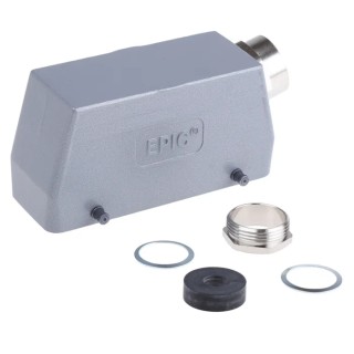 EPIC Heavy Duty Power Connector Hood 24+E Pole Format Aluminium Alloy IP65 PG21 Thread 2 Levers 10113000+12954500