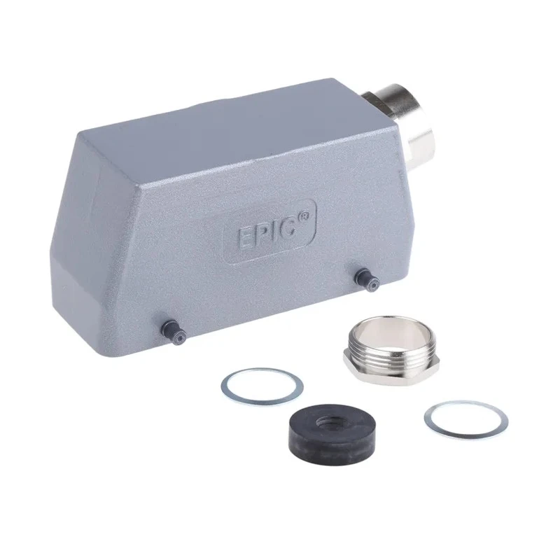 EPIC Heavy Duty Power Connector Hood 24+E Pole Format Aluminium Alloy IP65 PG21 Thread 2 Levers 10113000+12954500
