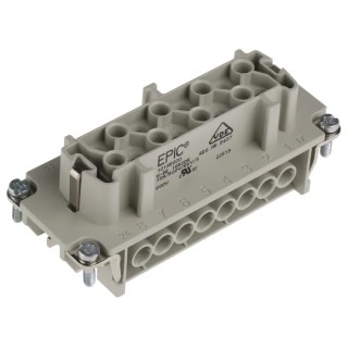 EPIC Heavy Duty Power Connector Module, 16A Current Rating, 600V, H-BE Series Female, 16 Contacts, Cable Mount 10195000