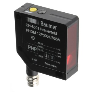 Baumer Diffuse Photoelectric Sensor Block Sensor 15 mm to 300 mm Detection Range PNP Output IP67 FHDM 12P5001/S35A