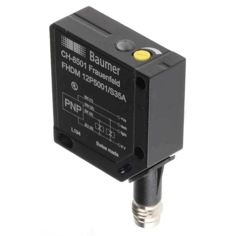 Baumer Diffuse Photoelectric Sensor Block Sensor 15 mm to 300 mm Detection Range PNP Output IP67 FHDM 12P5001/S35A