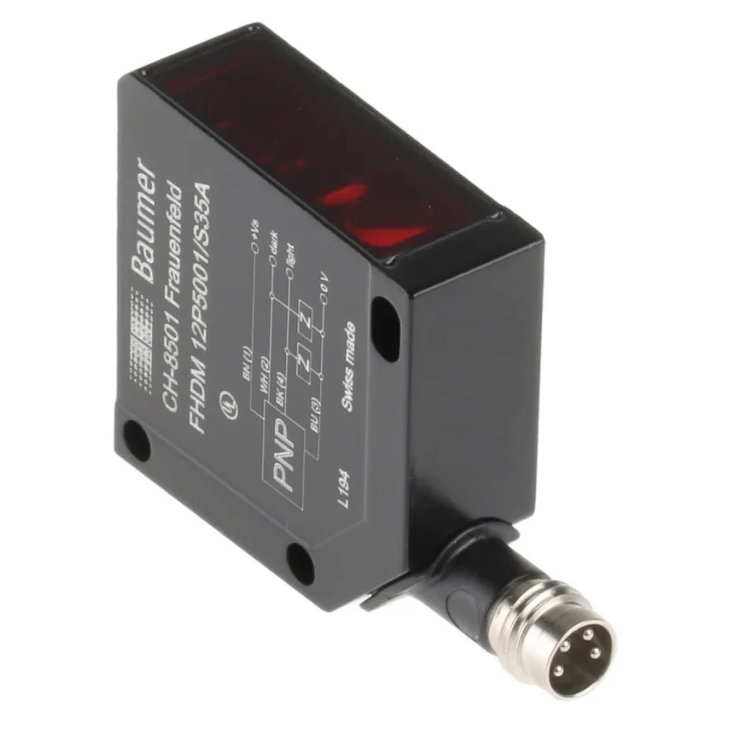Baumer Diffuse Photoelectric Sensor Block Sensor 15 mm to 300 mm Detection Range PNP Output IP67 FHDM 12P5001/S35A