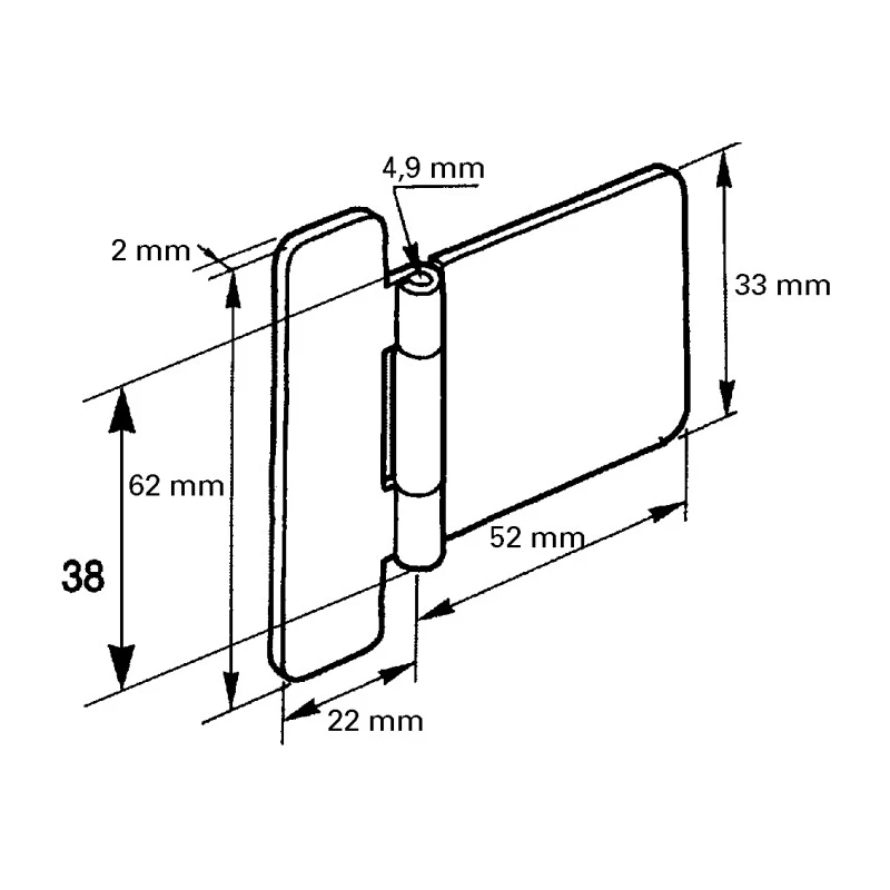 Pinet Steel Tee Hinge Nickel Plated Chrome Plated Brushed Zinc Plated Raw Gloss Black Zinc Plated 62mm x 74mm x 2mm 50-1-3308