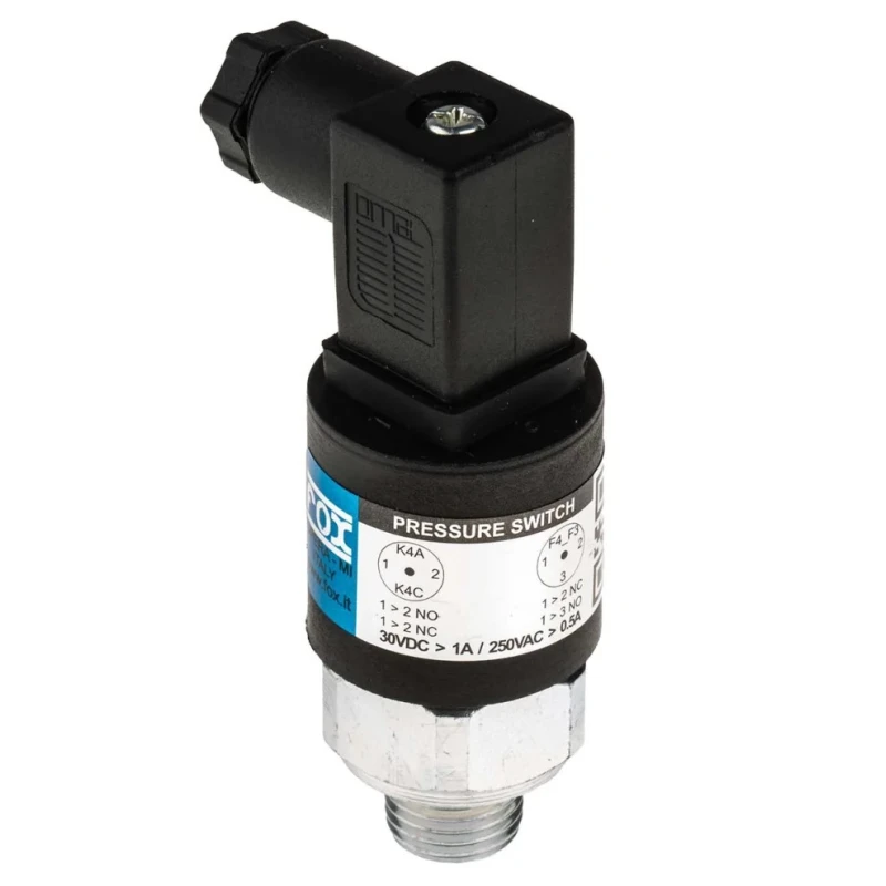 RS PRO Adjustable Steel Pressure Switch 250V AC 500mA Port 1/4 in NC Contact 5 to 50 bar 297-0068