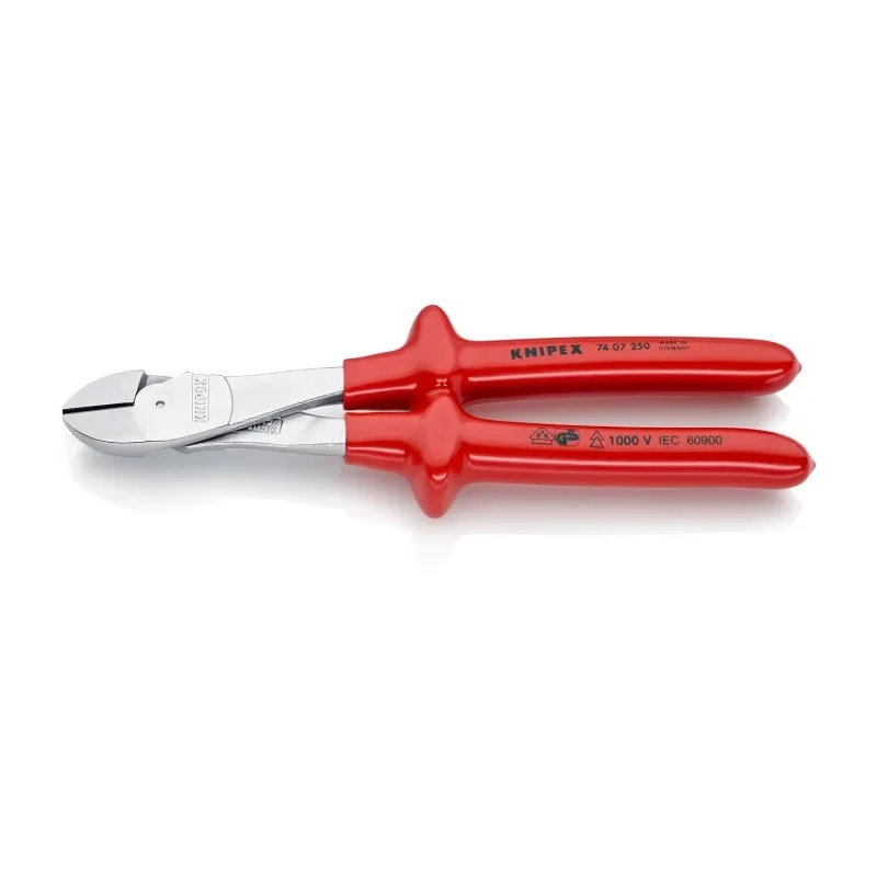 Knipex VDE/1000V Approved Side Cutter with Bevel Cutting Teeth 250mm 74 07 250