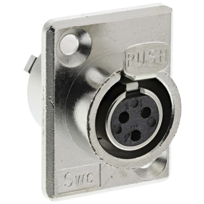Switchcraft Panel XLR Connector, Straight, 125V, Female, 3 Way, Silver Plating TY3F
