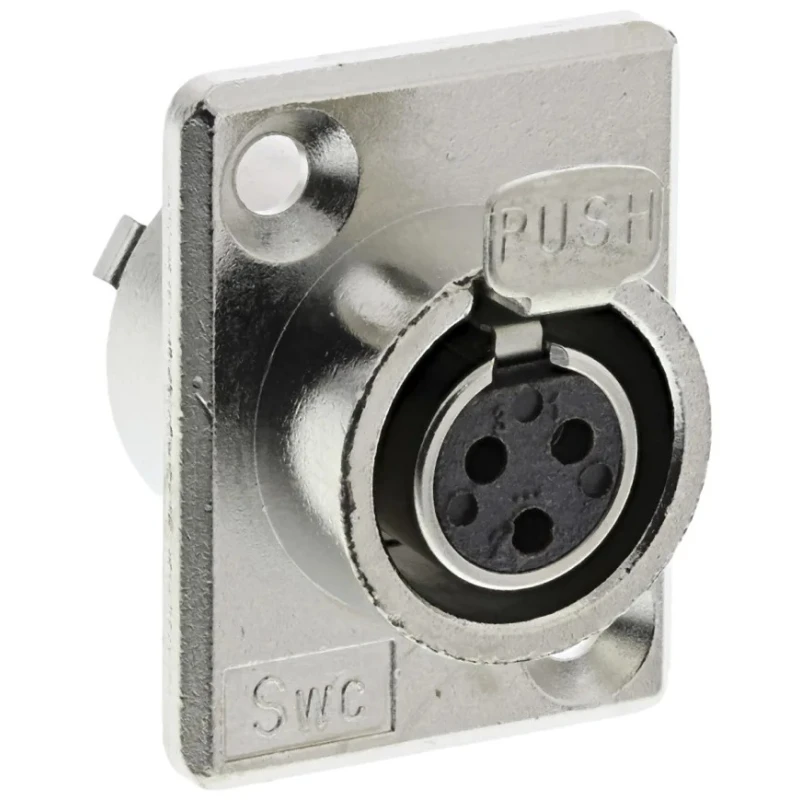 Switchcraft Panel XLR Connector, Straight, 125V, Female, 3 Way, Silver Plating TY3F