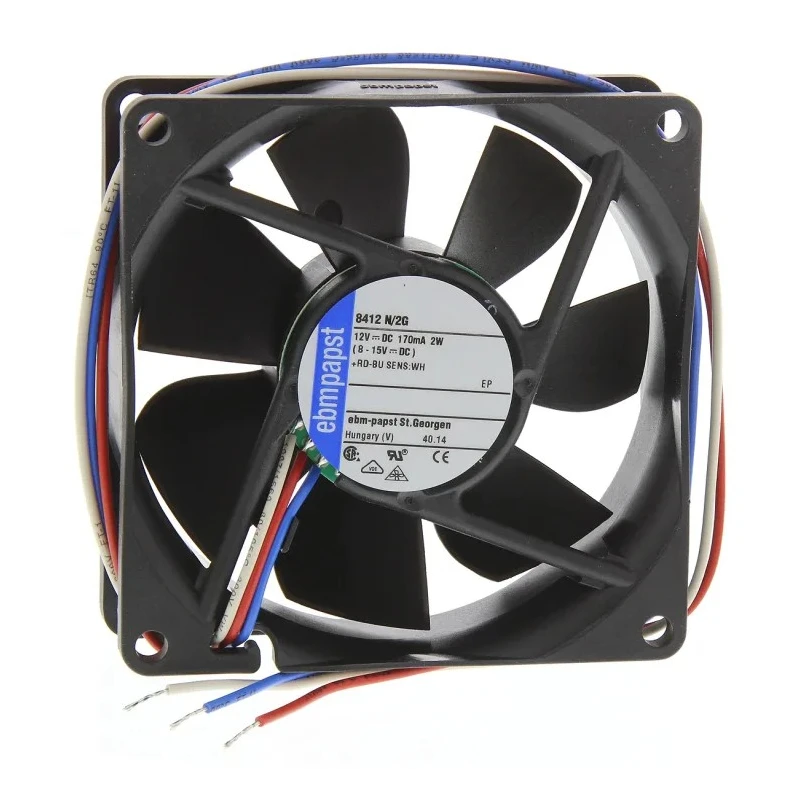 ebm-papst 8400 N Series IP68 DC Axial Fan, 12V dc, 2 W, 69 m³/h, 3100 rpm, Sleeve Bearing, 80mm x 80mm x 25mm 