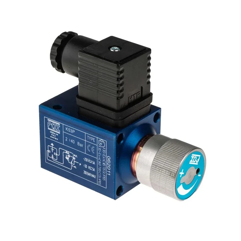 RS PRO Adjustable Pressure Switch 1/4 in Port Size, NC Contact 500mA, 2 to 40 bar, 250V AC, IP65, Italy 296-9989