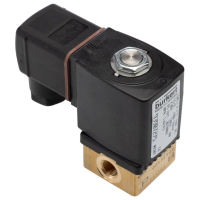 Burkert Compact Brass Body 2 Port Normally Closed Solenoid Valve 134243, 230V AC, 16 bar, 3.18 mm Ports 134243