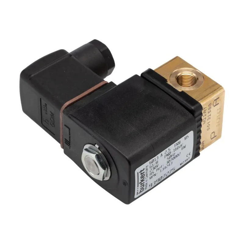 Burkert Compact Brass Body 2 Port Normally Closed Solenoid Valve 134243, 230V AC, 16 bar, 3.18 mm Ports 134243