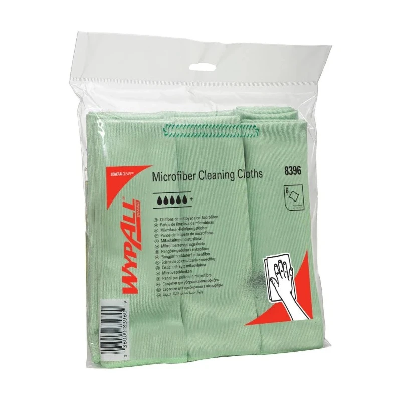 WYPALL Wypall Green Microfibre Cloths for Glass and Mirror Cleaning Dry Use Bag of 6 Per Pack 400 x 400 mm 8396
