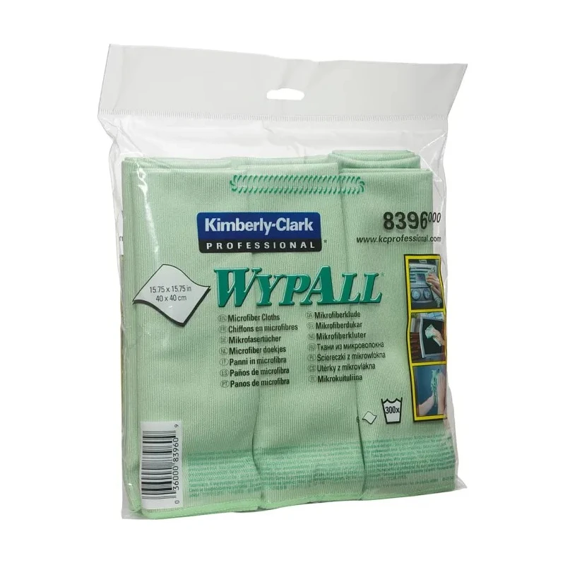 WYPALL Wypall Green Microfibre Cloths for Glass and Mirror Cleaning Dry Use Bag of 6 Per Pack 400 x 400 mm 8396