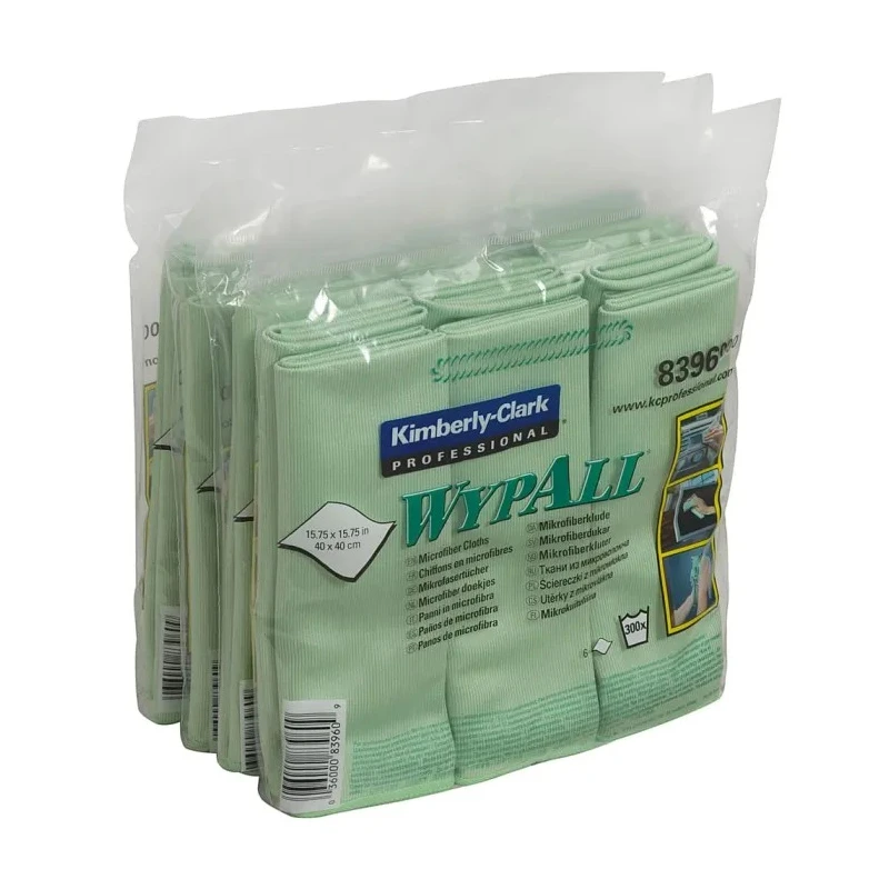 WYPALL Wypall Green Microfibre Cloths for Glass and Mirror Cleaning Dry Use Bag of 6 Per Pack 400 x 400 mm 8396