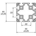 FlexLink Silver Aluminium Strut Profile 44 x 44 mm 5.6 mm Groove 2 m Length Series XD XDBM 2X44