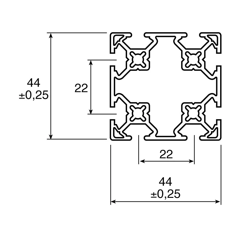 FlexLink Silver Aluminium Strut Profile 44 x 44 mm 5.6 mm Groove 2 m Length Series XD XDBM 2X44