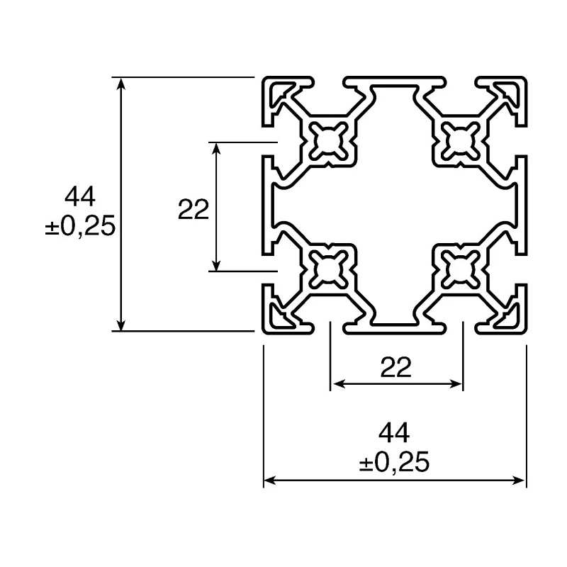 FlexLink Silver Aluminium Strut Profile 44 x 44 mm 5.6 mm Groove 2 m Length Series XD XDBM 2X44