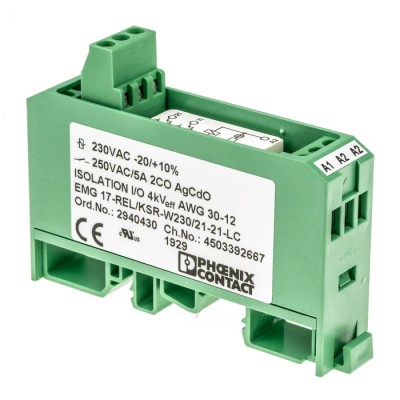 Phoenix Contact DIN Rail Interface Relay, 230V ac Coil, 6A Switching Current, DPDT 2940430