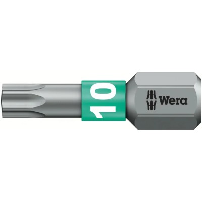 Wera Screwdriver Bit, 6.35 mm Hex Drive, T10 Tip, Chrome Plated Stainless Steel 05066120001