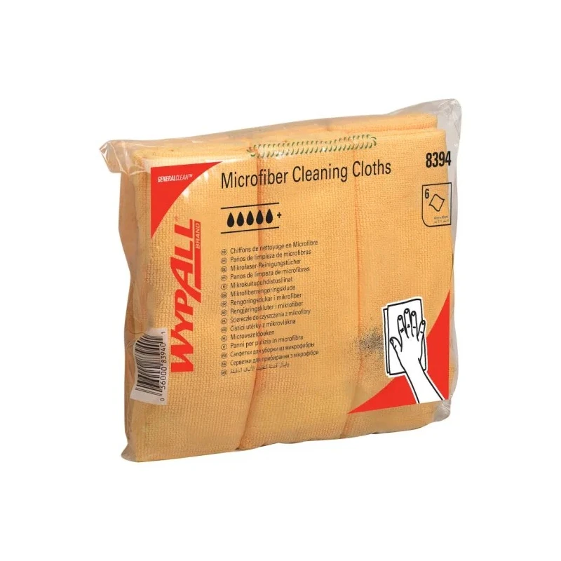 WYPALL Yellow Microfibre Cloths for Surface Cleaning, Dry Use, Repeat Use, 400 x 400 mm, Bag of 6 8394