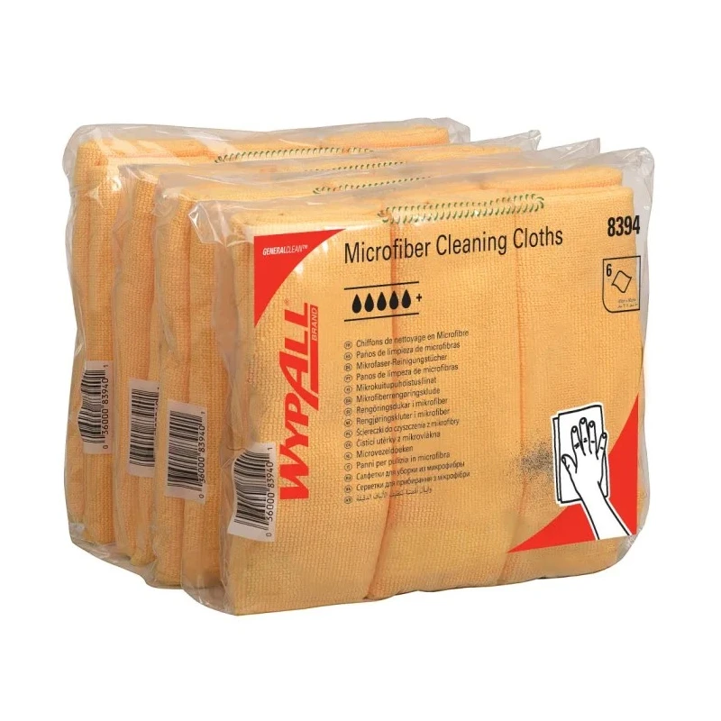 WYPALL Yellow Microfibre Cloths for Surface Cleaning, Dry Use, Repeat Use, 400 x 400 mm, Bag of 6 8394