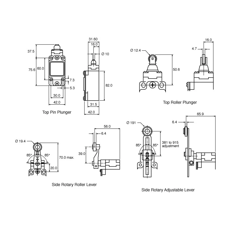 Honeywell Technologies GLA Series Adjustable Roller Lever Limit Switch 2 NC IP67 Die Cast Zinc Epoxy Coated Housing GLAC06A2B