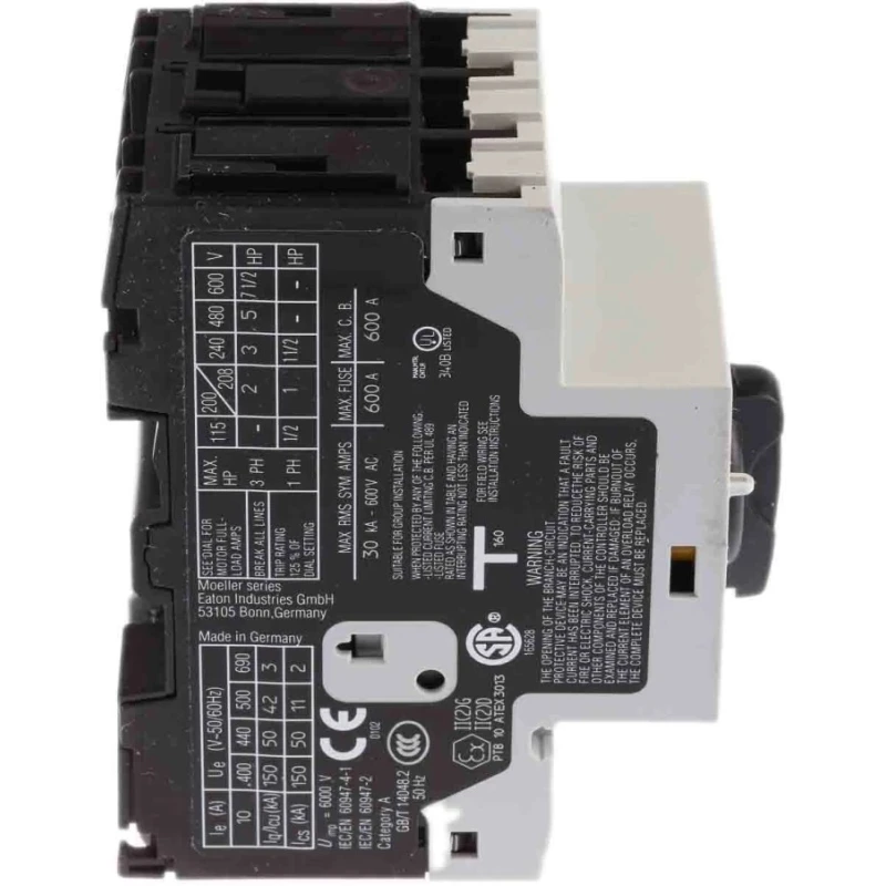 Eaton Motor Protection Circuit Breaker PKZM 0, 10A and 6.3A Current Rating, 690V AC, 3 Poles, IP00/IP20 088916 PKZM0-10-T