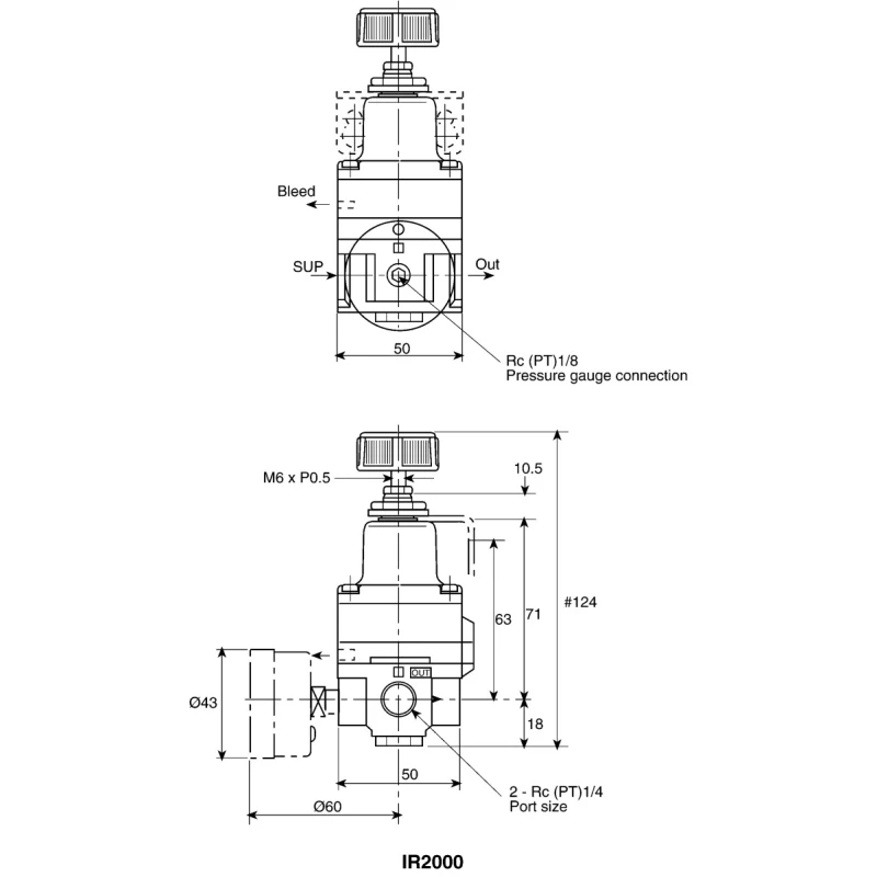 SMC Pneumatic RC Outlet Regulator 1/4 in 0.005 MPa Maximum Operating Temperature 60°C IR20 
