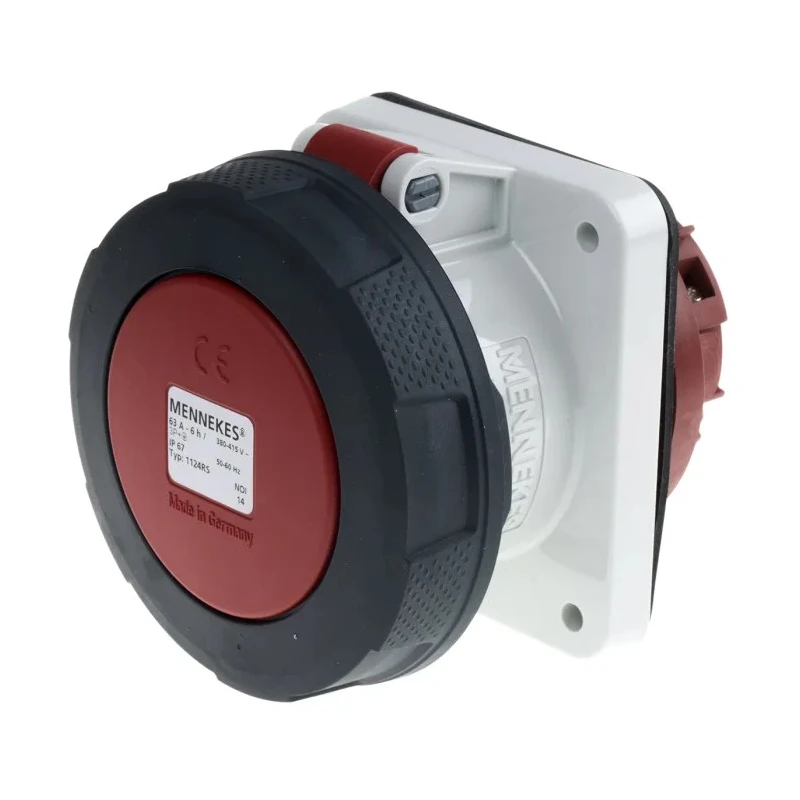 MENNEKES Industrial Power Connector 63A 400V IP67 Red Panel Mount SoftCONTACT 
