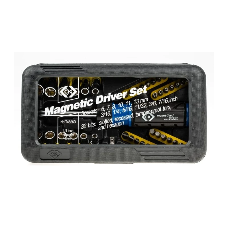 CK 1/4 in Square Drive Spring Steel Ratchet Screwdriver & 46-Piece Bit Set Polished Blade T4826D