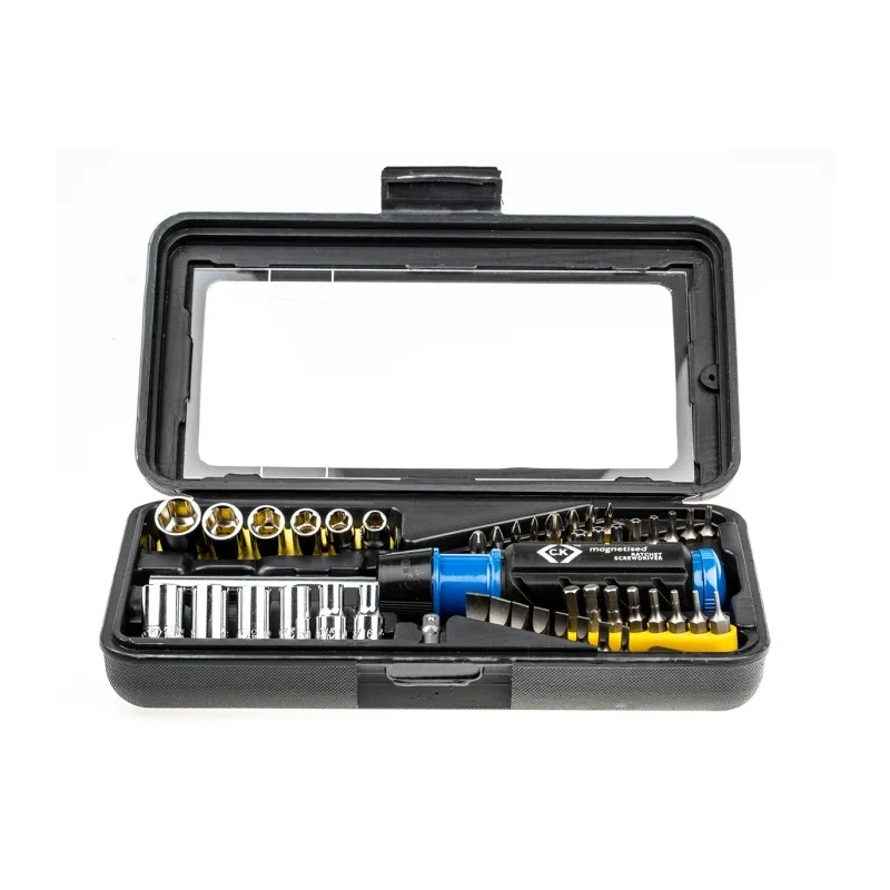 CK 1/4 in Square Drive Spring Steel Ratchet Screwdriver & 46-Piece Bit Set Polished Blade T4826D