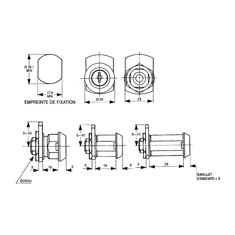 Euro-Locks a Lowe & Fletcher Group Company Chrome Plated Keyed Camlock 19 mm Panel-to-Tongue Depth F6-53-2