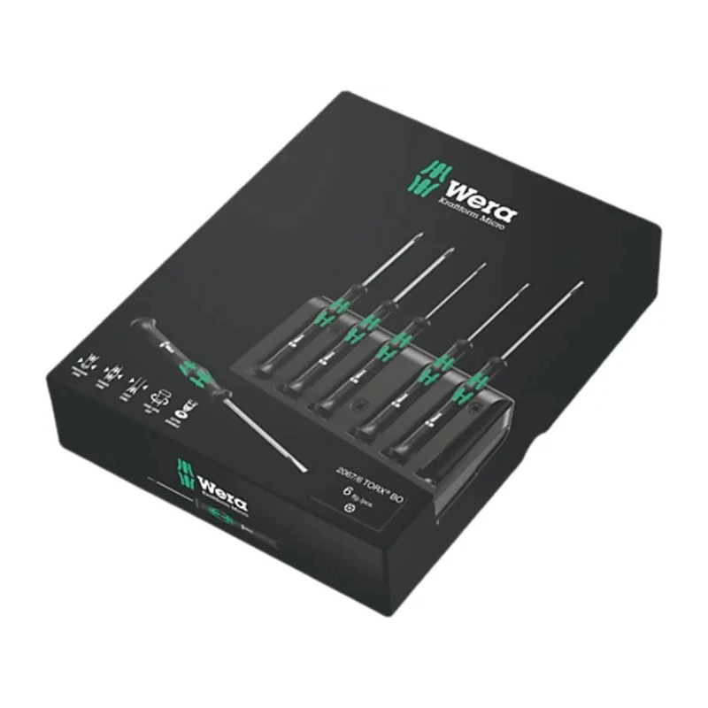 Wera Torx Precision Screwdriver Set, 6-Piece Chrome Vanadium Steel, Torx T7-T20 05118154001