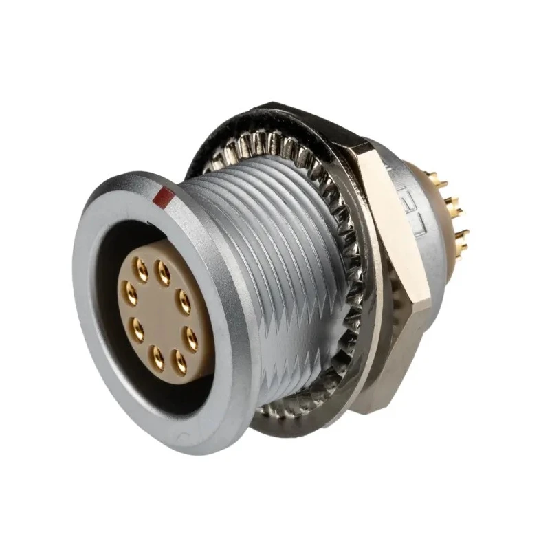 LEMO Circular Connector Panel Mount 22 mm Socket Female 8 Contacts 13A 2350V IP50 Brass Housing 3B Series EGG.3B.308.CLL
