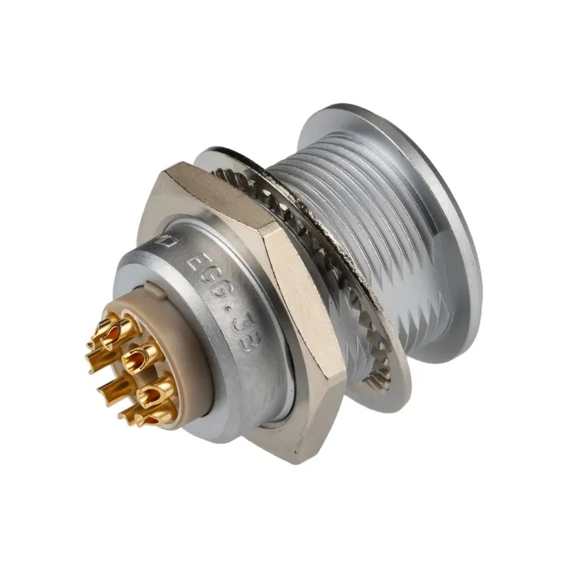 LEMO Circular Connector Panel Mount 22 mm Socket Female 8 Contacts 13A 2350V IP50 Brass Housing 3B Series EGG.3B.308.CLL