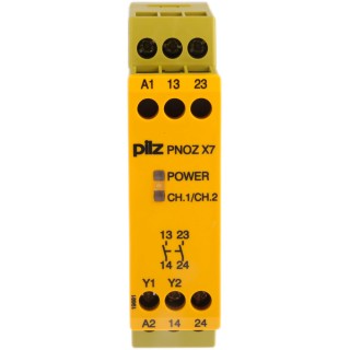 Pilz PNOZ X7 24V ac/dc Safety Relay with 2 Safety Contacts and 1 Auxiliary Contact 774059