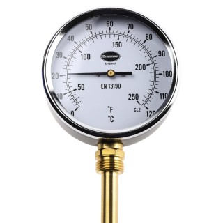 RS PRO Temperature Gauge Dial Thermometer Steel Case 100mm Dial Dual Scale Fahrenheit-Centigrade Threaded 324-8429