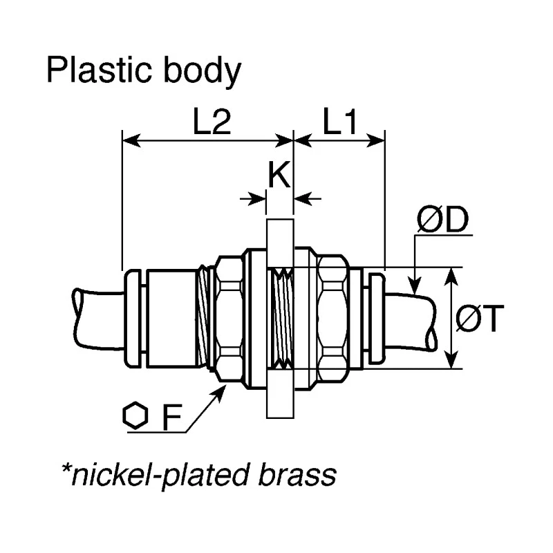 Legris LF3000 Series Pneumatic Bulkhead Connector Male/Female Push-In Tube Fitting 12 mm 20 bar 80°C Nickel Finish LF3000