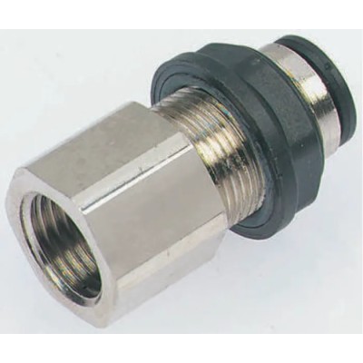 Legris Pneumatic Threaded-to-Tube Fitting Female G 1/4, Push-In 4 mm Brass Nickel Finish LF3000 