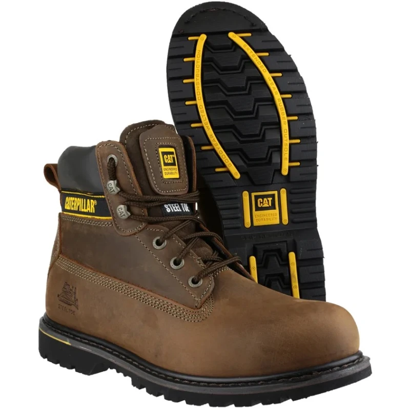 CAT Holton Brown Steel Toe Capped Men's Safety Boots, Lace Up, Heat Resistant Sole, Size EU 41 UK 7 P708025