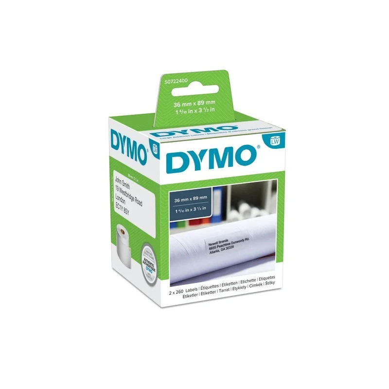 Dymo White Black Print Label Roll 89 mm Width 260 Labels Per Roll S0722400